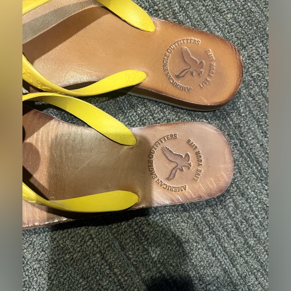 American Eagle Outfitters Yellow and Brown Sandals with Thong Design